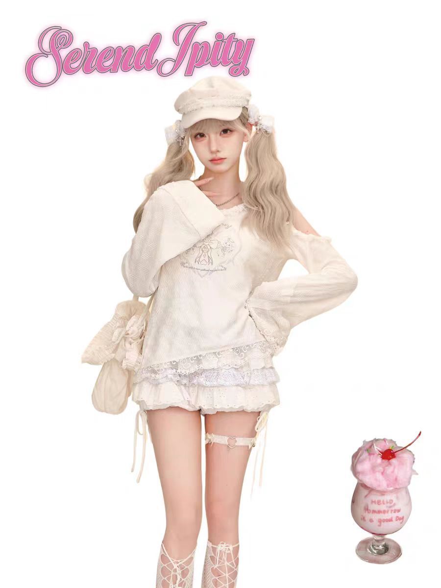 Sweet Kawaii Y2K 2 Piece Set W - Elastic Lace Trim ulasan dan harga